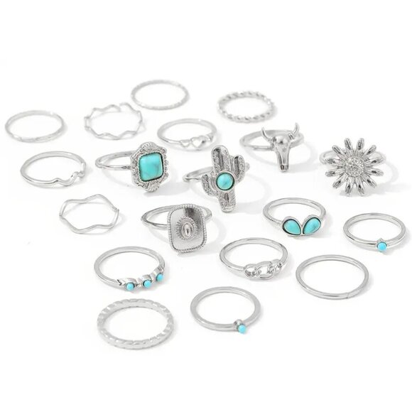 NEW 19ct Western style rings, turquoise vintage style, stackable rings, cowgirl - Picture 3 of 5